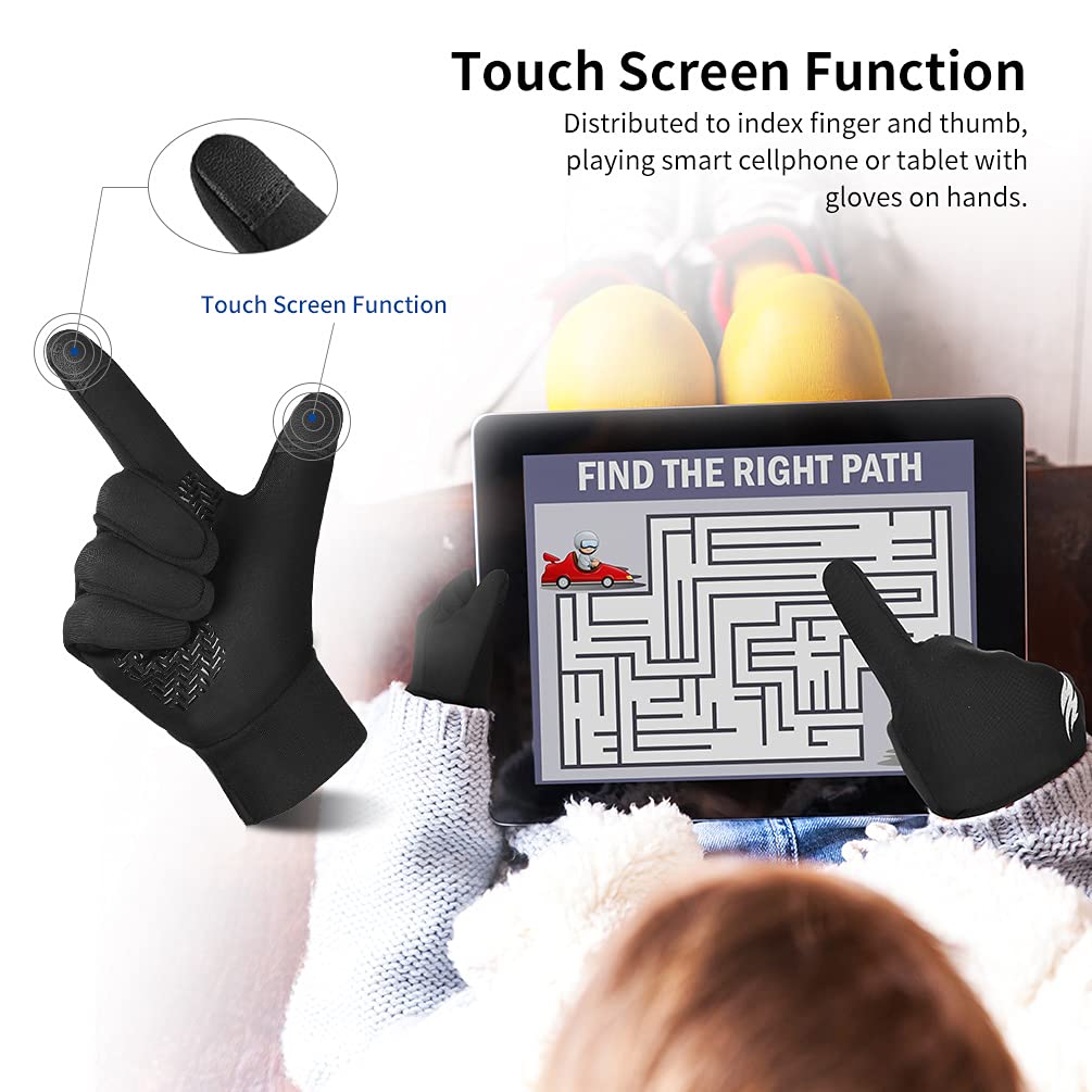 aopow Kid Gloves Kids Touchscreen Gloves - Winter Warm Cold Weather Gloves Touch Screen Running Gloves Thermal Riding Cycling Gloves for Boys Girls 10-12 Years, L