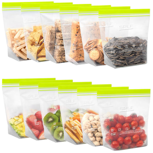 SPLF 24 Pack Reusable Food Storage Bags Dishwasher Microwave Safe, BPA Free Reusable Freezer Bags, Silicone Free Containers for Meal Prep, Fridge Kitchen Organization - 8 Gallon 8 Sandwich 8 Snack