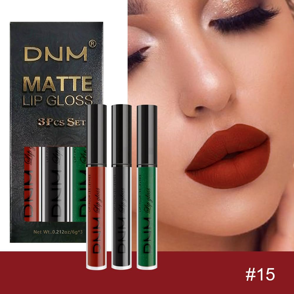 AMY'S DIARY Dark Red Green Black Matte Plum Liquid Lipstick 3Pcs Sets,224-hour Lipstick Long Lasting Permanent L Magic Lipstick Waterproof Lip Stain 24 Smudge Waterproof for Women (Set20)