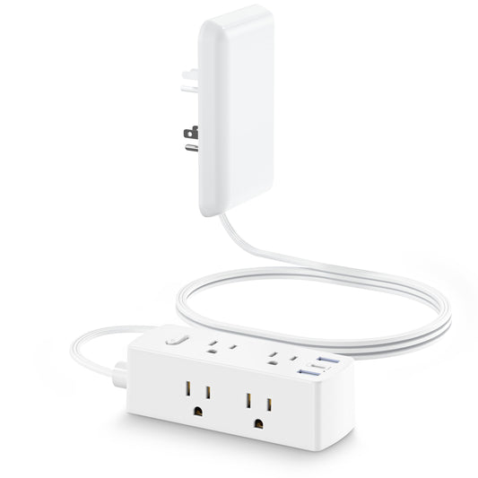 Olcorife 15FT Flat Extension Cord with Outlet Cover, Flat Plug Power Strip with 6 Outlets and 3 USB Ports, 2000 Joules Surge Protector, Hidden Outlet Extender for Tight Spaces