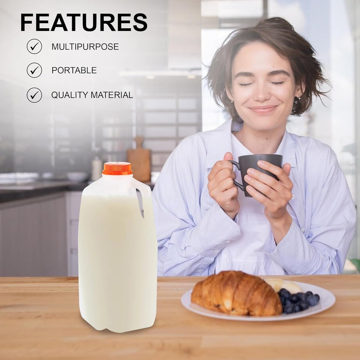 MT Products 64 Oz. Empty HDPE Plastic Juice/Milk Bottles with Tamper Evident Caps - Case of 60