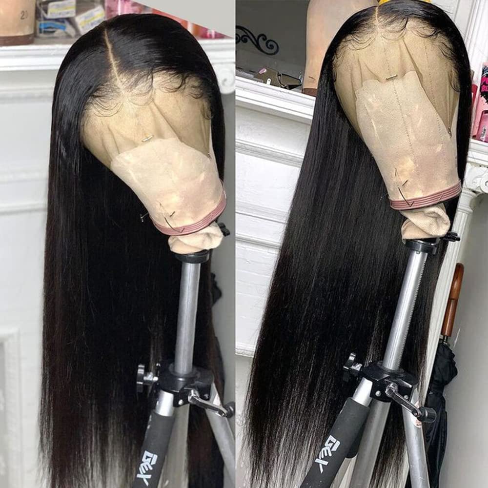 Ambeson Straight Lace Front Wigs Human Hair Pre Plucked with Baby Hair 150% Density Brazilian Virgin Frontal Wigs Human Hair Glueless HD Lace Closure Human Hair Wigs for Women(22 Inch)