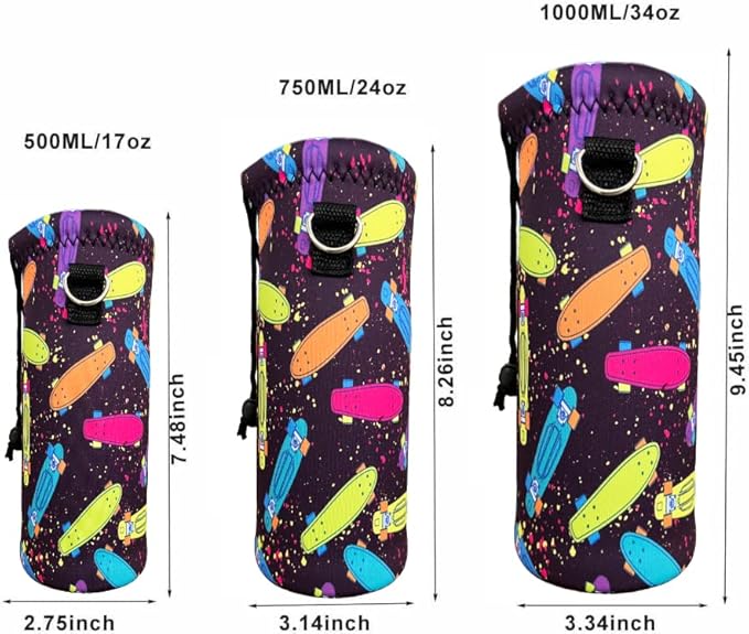 Water Bottle Sling Case Bag Carrier Holder - 500ML 750ML 1000ML Neoprene Water Bottle Sleeve Cooler Cover Pouch with Adjustable Shoulder Strap for Men Women Travel Camping Walking Hiking Running