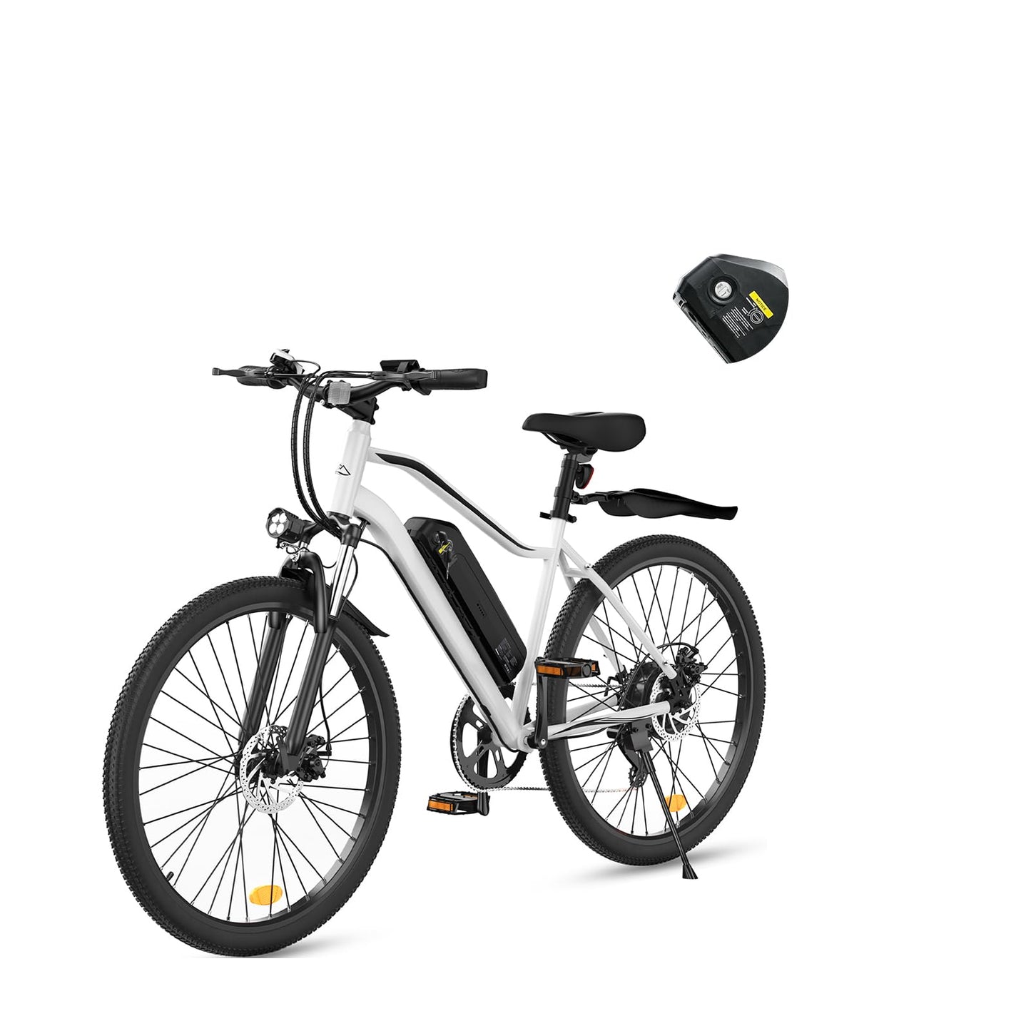 wawscote Electric Bike - 500W Peak Motor Ebike, 7-Speed, 20MPH Up to 55 Miles, Shock Absorber, 26” Tire Removable Battery Electric Commuter Bicycle for Adults (Silver 500W)