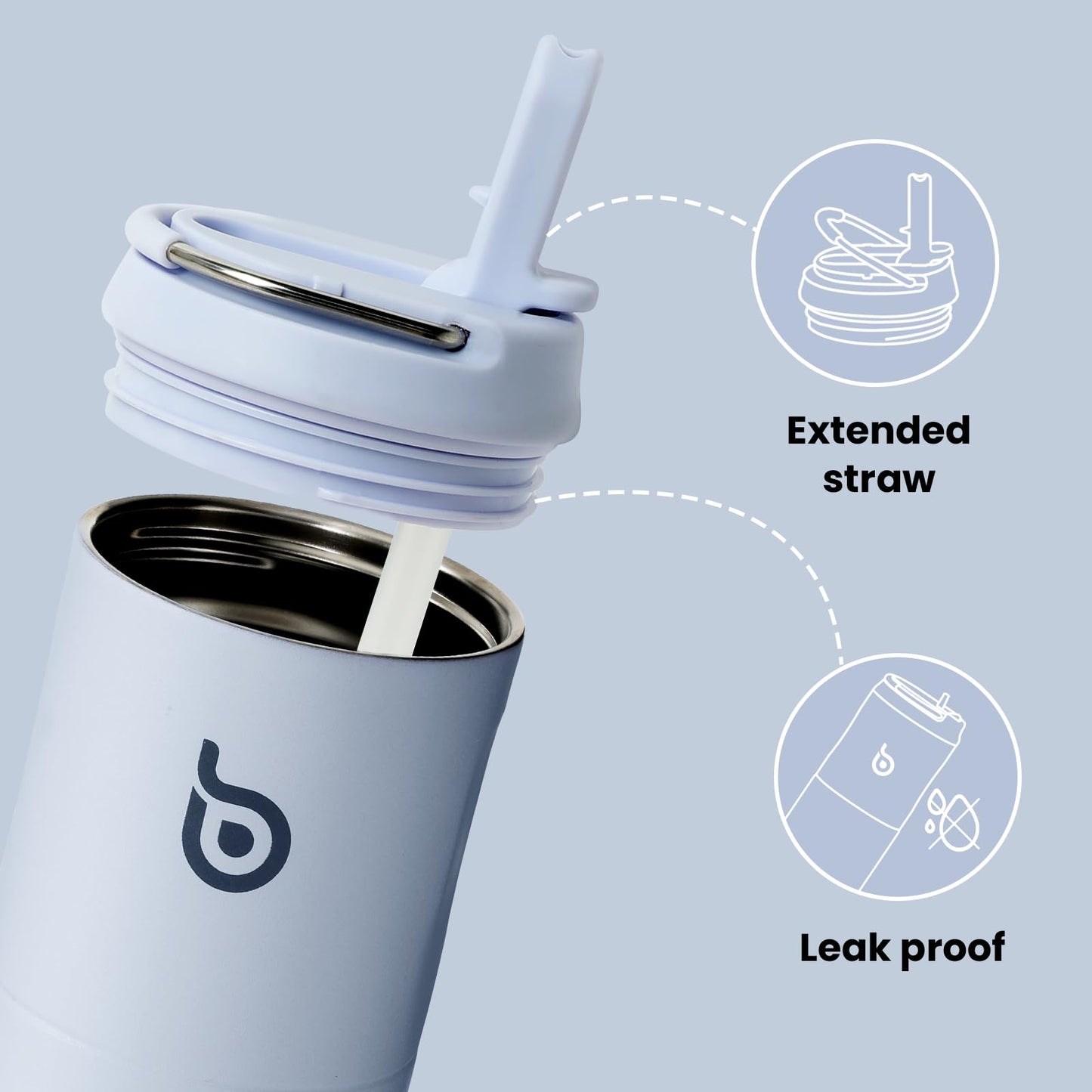 BOTTLE BOTTLE Insulated Water Bottle 24oz with Straw Lid and Handle for Sports Travel Gym Stainless Steel Water Bottles Double-Wall Vacuum Metal Thermos Bottles Leak Proof BPA-Free (Light Blue)