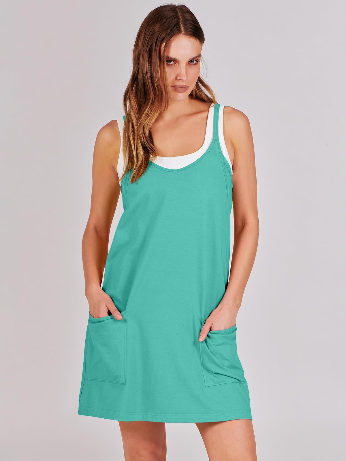 ANRABESS Women Summer Mini Romper Dress Workout Tennis Active Sports Athleisure Outfits Built in Shorts Trendy Vacation Cyan Medium