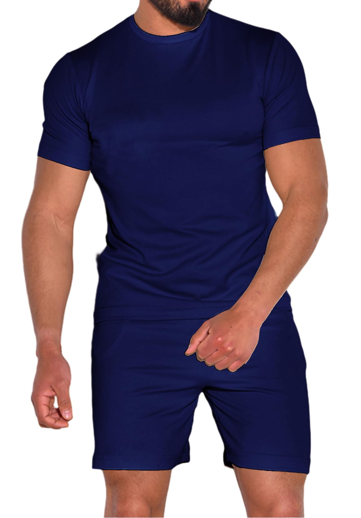 Uni Clau Mens 2 Piece Short Set Summer Outfits Tracksuit Casual T shirt and Short Beach Sets Blue M