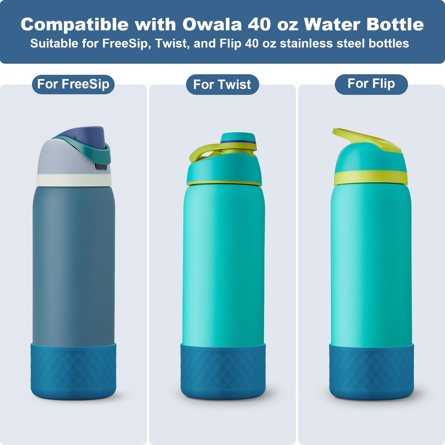 Alwenid 2PCS Silicone Water Bottle Boot for Owala 40 Oz, Anti-Slip Protective Sleeve Bottom Bumper Protector for FreeSip, Twist, and Flip Stainless Steel Water Bottles (Dark Blue)