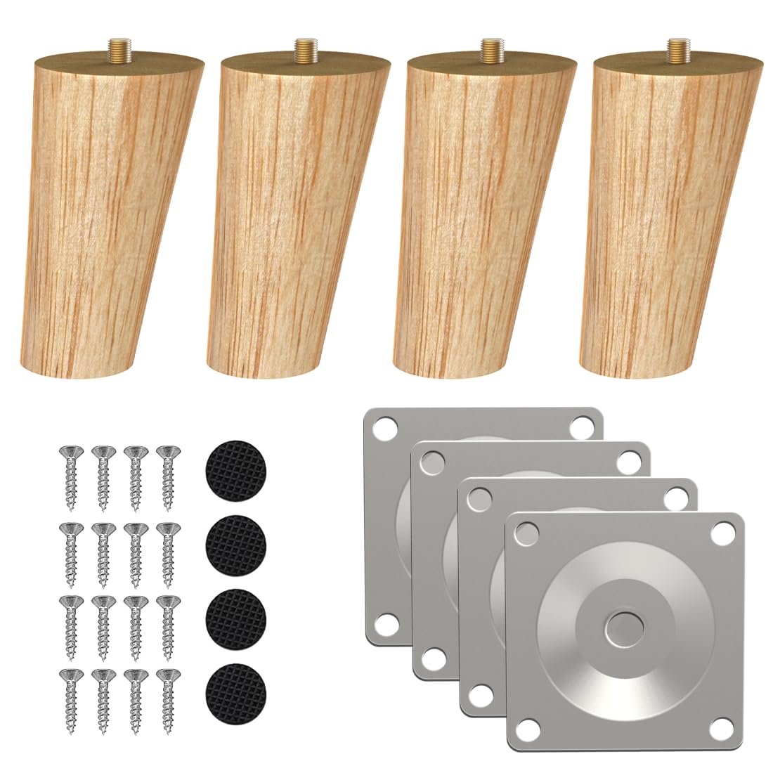 ROFMAPLE Wood Furniture Legs, 4 inch Solid Wood Sofa Legs Pack of 4 Round Couch Legs Replacement Legs for Sofa Dresser Coffee Table Cabinet Bed Home DIY (4"/10cm Slant)