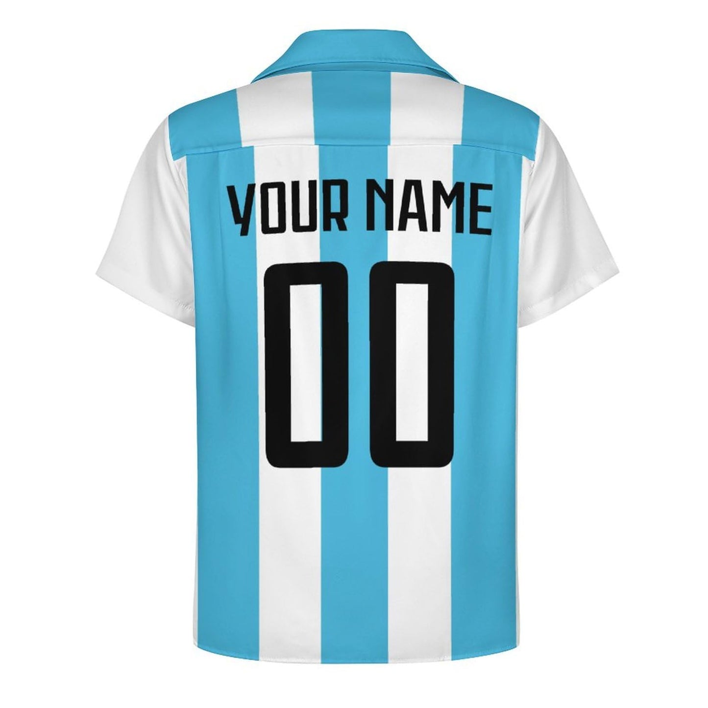 GIF4FOT Custom 2024 Argentina Soccer Cuban Neck Shirt Hawaii Short Sleeve Personalized Name Number for Men Sports Gift, Small