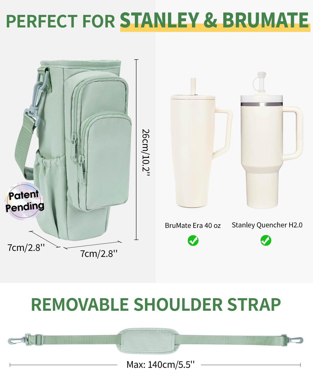 sportsnew Water Bottle Carrier Bag with Phone Pocket for Stanley Brumate era 40oz Insulated Water Bottle Holder Pouch with Strap Water Bottle Bag with Straw Cover for Stanley Cup Accessories