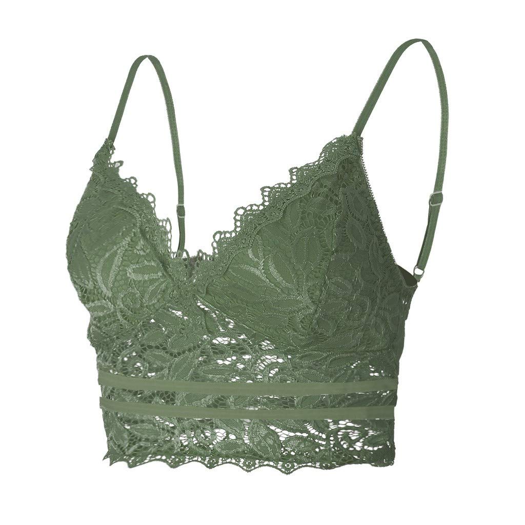 Aniywn Sexy Women Underwear Solid Color Lace Patchwork Vest Crop Wire Free Bra Tank Tops Blouse… Y-Green