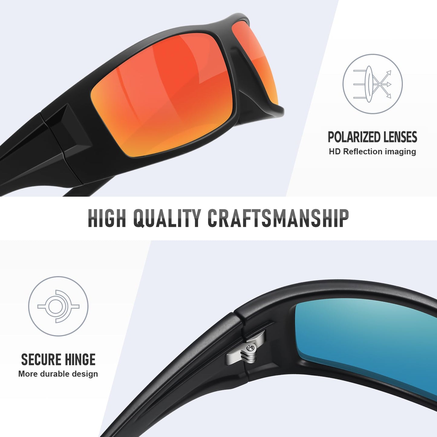 Ofwin Polarized Sports Sunglasses for Men Women Unbreakable Frame Cycling Fishing Wrap Around Sunglasses UV400 Protection Matte Black Frame/Red Mirror Lens