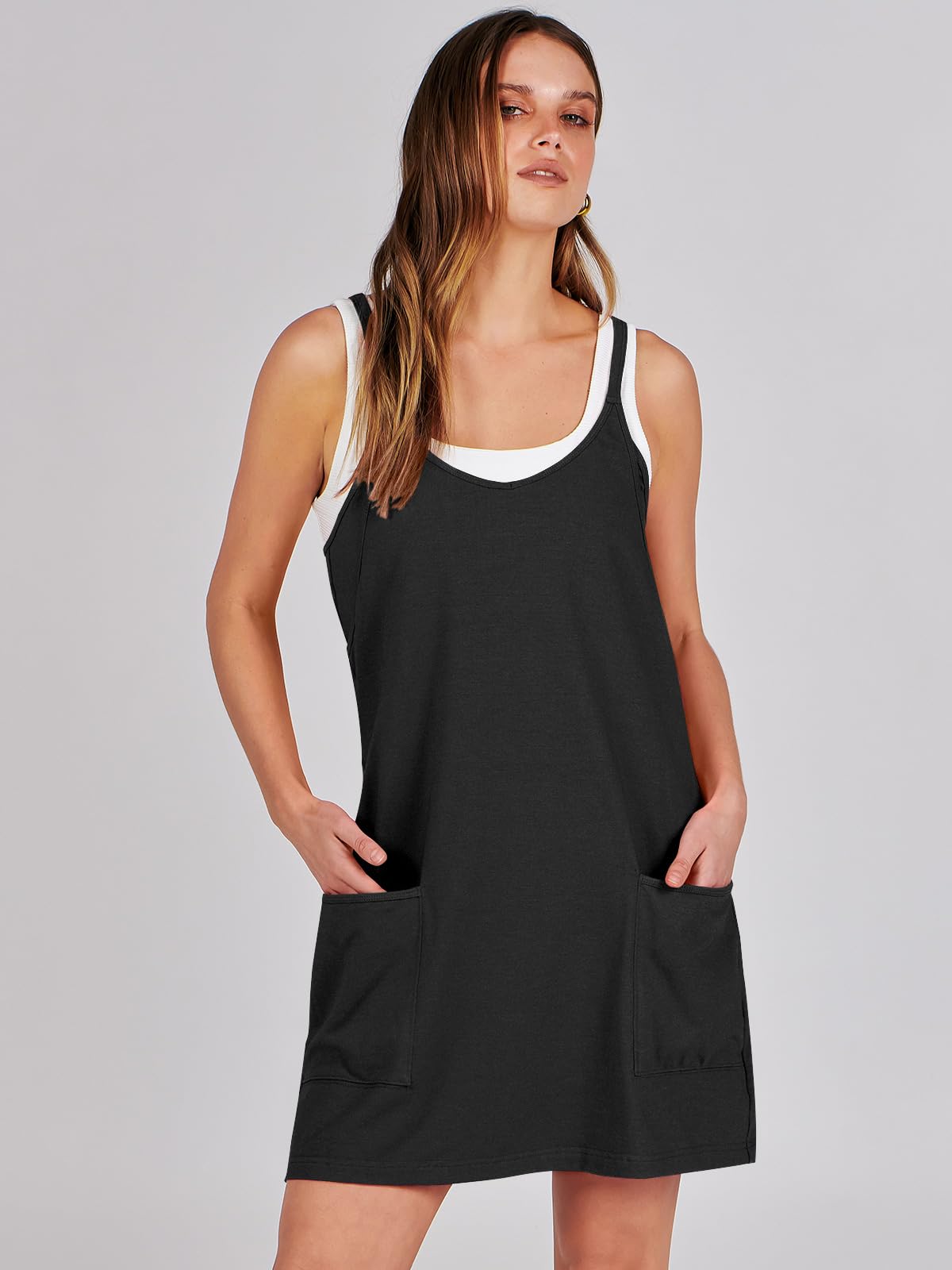 ANRABESS Women Summer Mini Romper Dress Workout Tennis Active Sports Athleisure Outfits Built in Shorts Trendy Vacation Black X-Smal