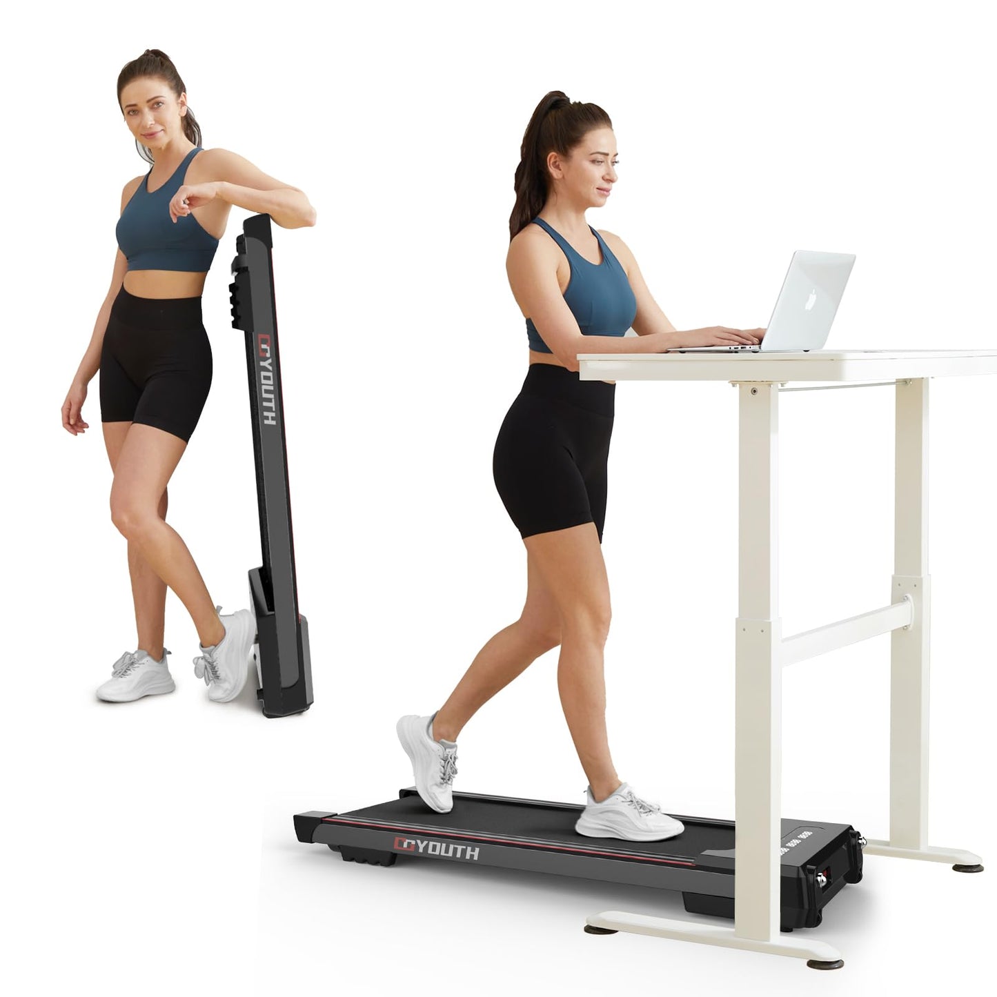GOYOUTH Under Desk Treadmill, Medium Walking Pad for Home & Office, 12 HIIT Programs, Installation-Free, 300 lbs Capacity, 2.25HP