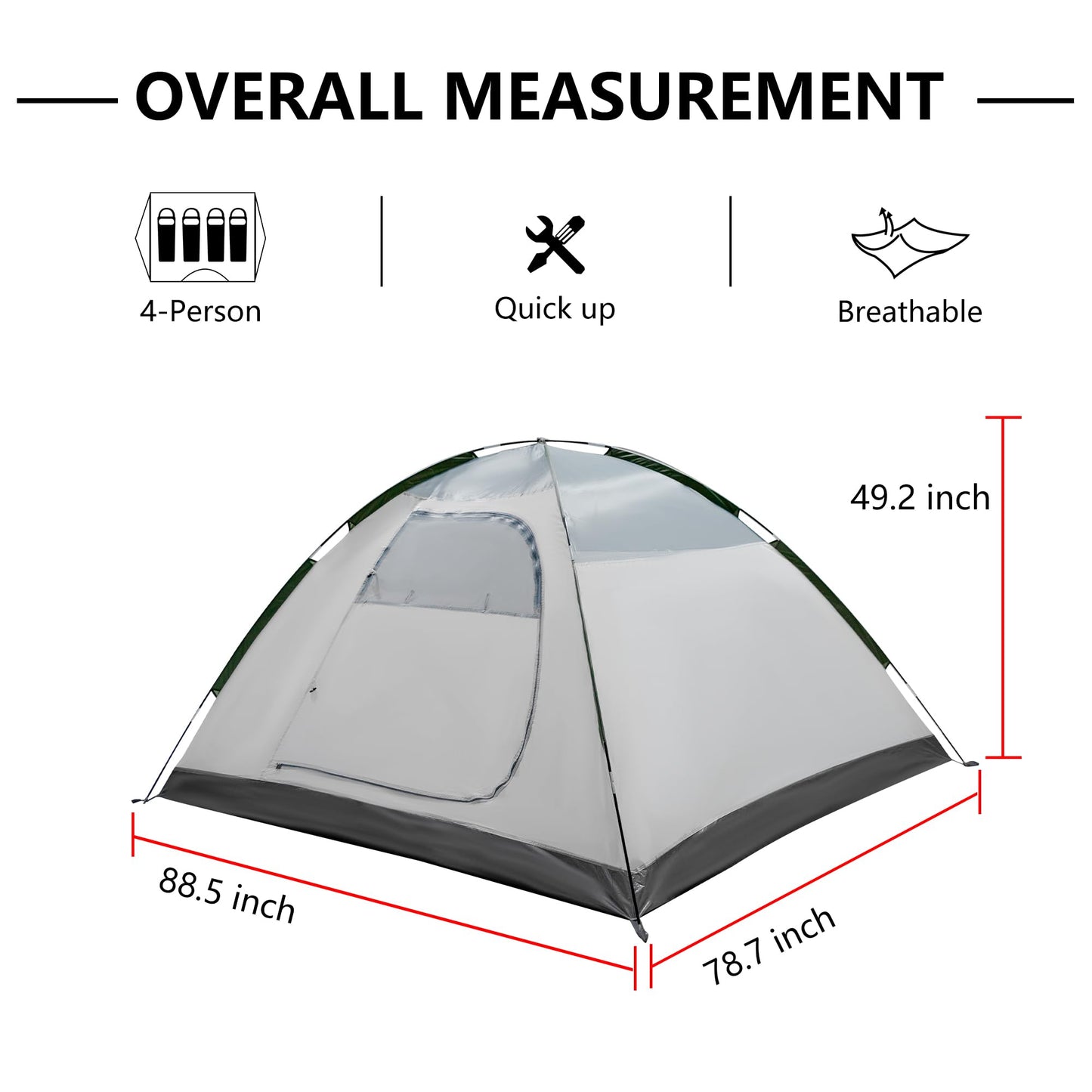 ASFANES Screened Camping Tent, 4 Person Waterproof, Haven Tent, Backpack Double Layer Shelter, Easy Setup and Portable for Outdoor, Picnic, Army Green.