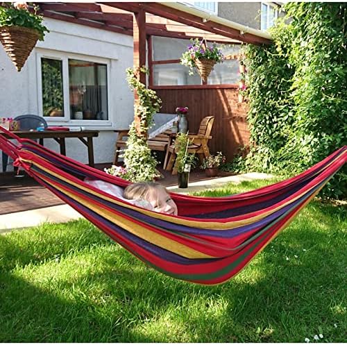 ANYOO Cotton Hammock Portable Camping Hammocks for Hanging Sturdy Garden Comfortable Fabric Hammock with Tree Straps Up to 660lbs with Travel Bag for Camping Outdoor/Indoor Patio Backyard