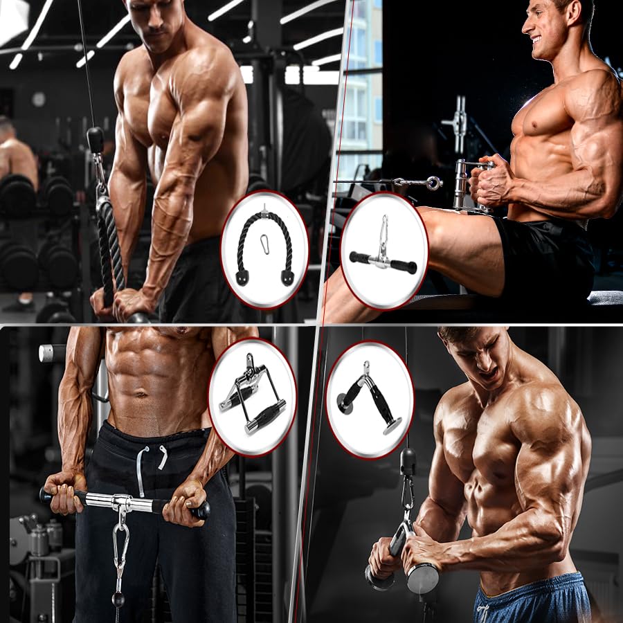 Yes4All 980 LBS Straight Bar Cable Attachment for Gym, LAT Tricep Pull Down Bar with Rubber Handle Grip Carabiner Included