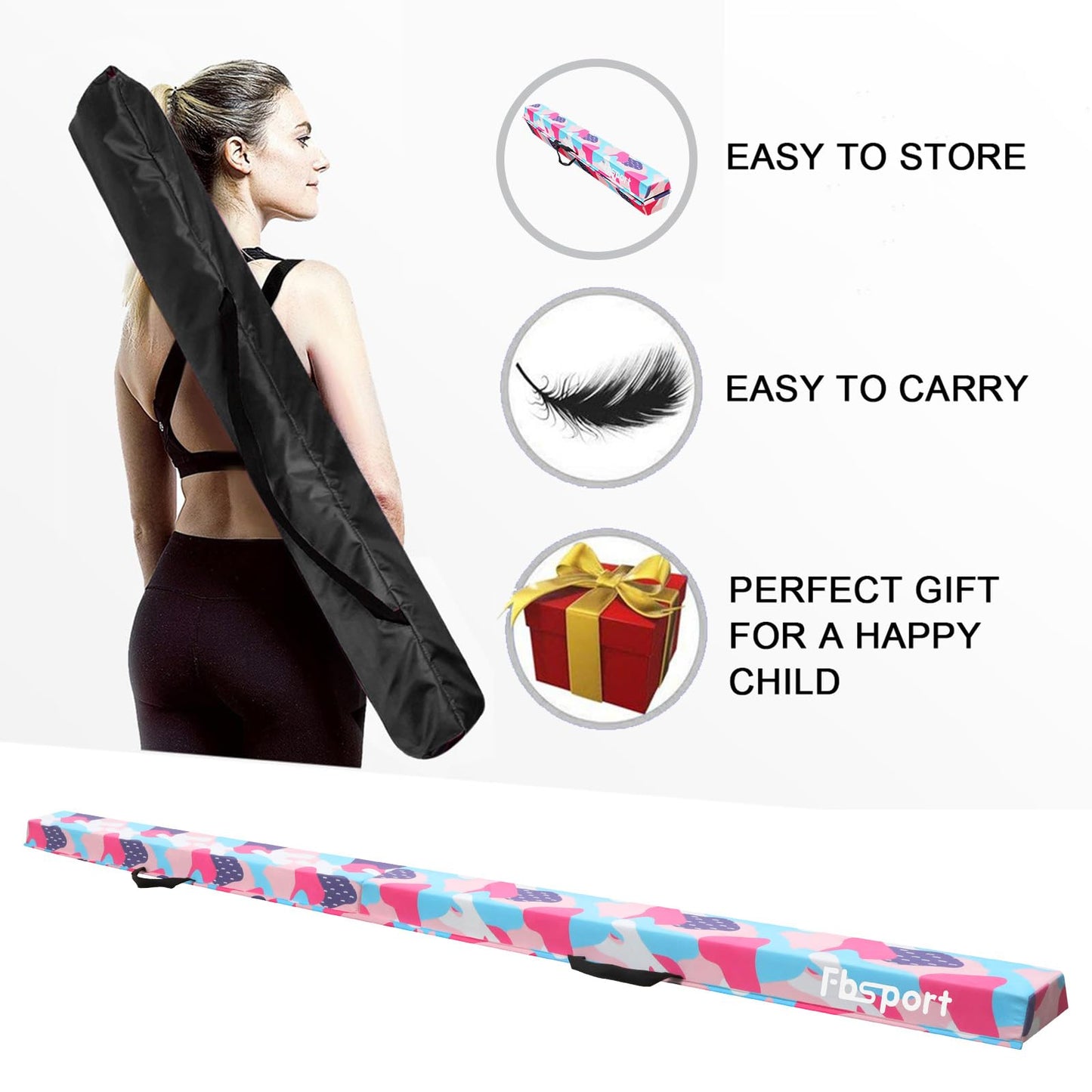 FBSPORT 8ft Balance Beam: Folding Floor Gymnastics Equipment for Kids Adults,Non Slip Rubber Base, Gymnastics Beam for Training, Practice, Physical Therapy and Professional Home Training