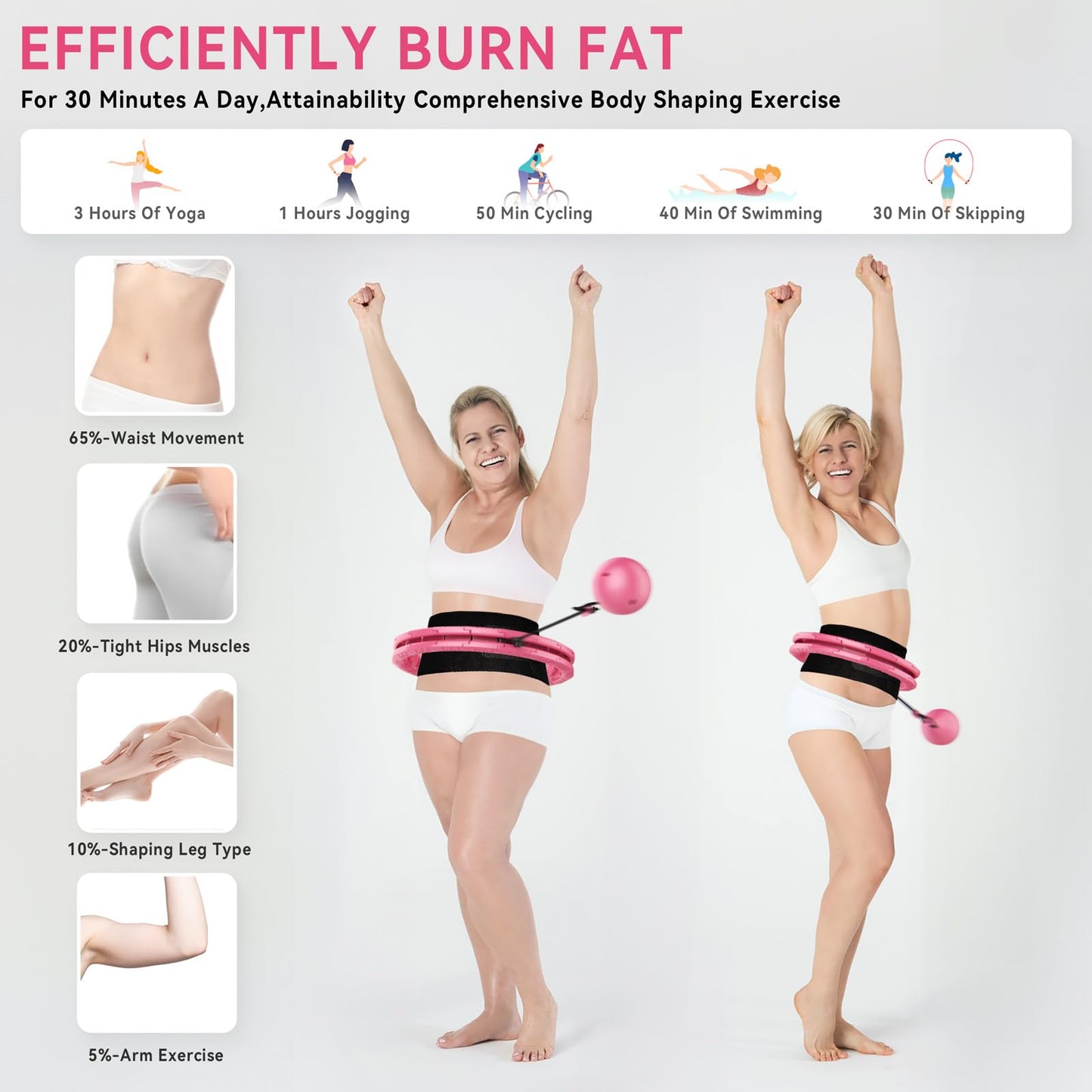 Weighted Hula Hoop for Adults Weight Loss,Infinity Weighted Hoop Plus Size with Sweat Belt,Waist Trainers for Women,Exercise Hula Hoop Womens Weight Loss at Home (Bright Pink)