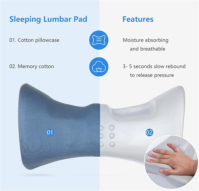 Cozyhealth Lumbar Support Pillow for Sleeping Memory Foam Back Lumbar Support Cushion for Lower Back Pain Relief, Back Support Bed Pillow Waist Support Back Sleepers (Dark Blue)