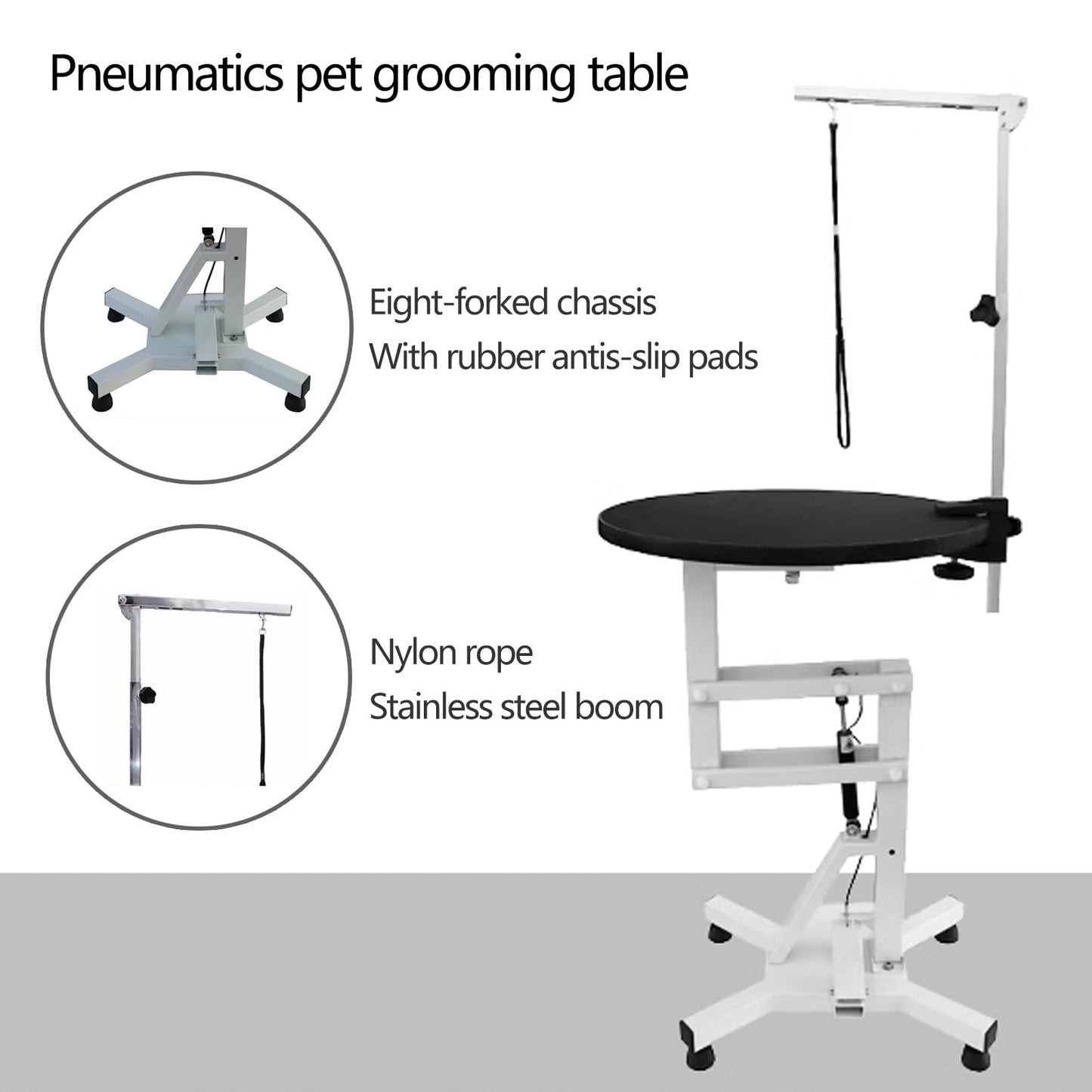 Rotatable Dog Washing Station Pneumatic Liftable Pet Grooming Table, Height Adjustable 70-100cm, MDF Top and Rubberized Surface for All Kinds of Pets(Gray)