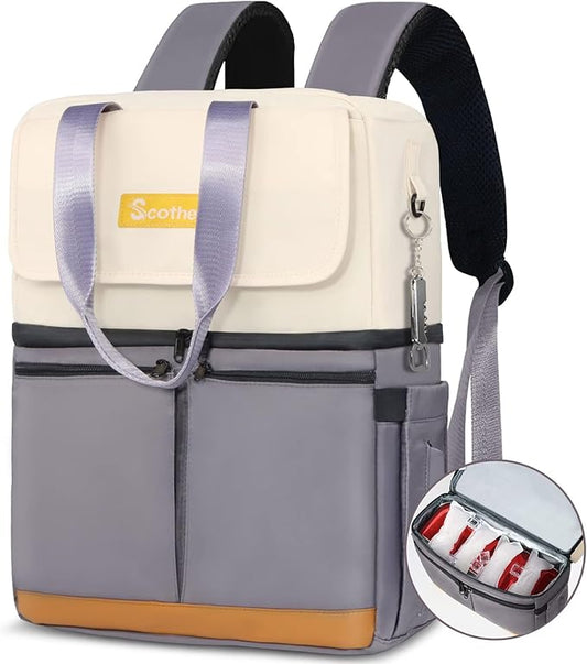 Backpack Cooler with Double Decker & 12 Ice Packs- Keeps 36 Cans Cold for Up to 24 Hours- Waterproof & Leak Proof Insulated Cooler Backpack- Stylish Cooler Bookbag for Women Travel Work Beach