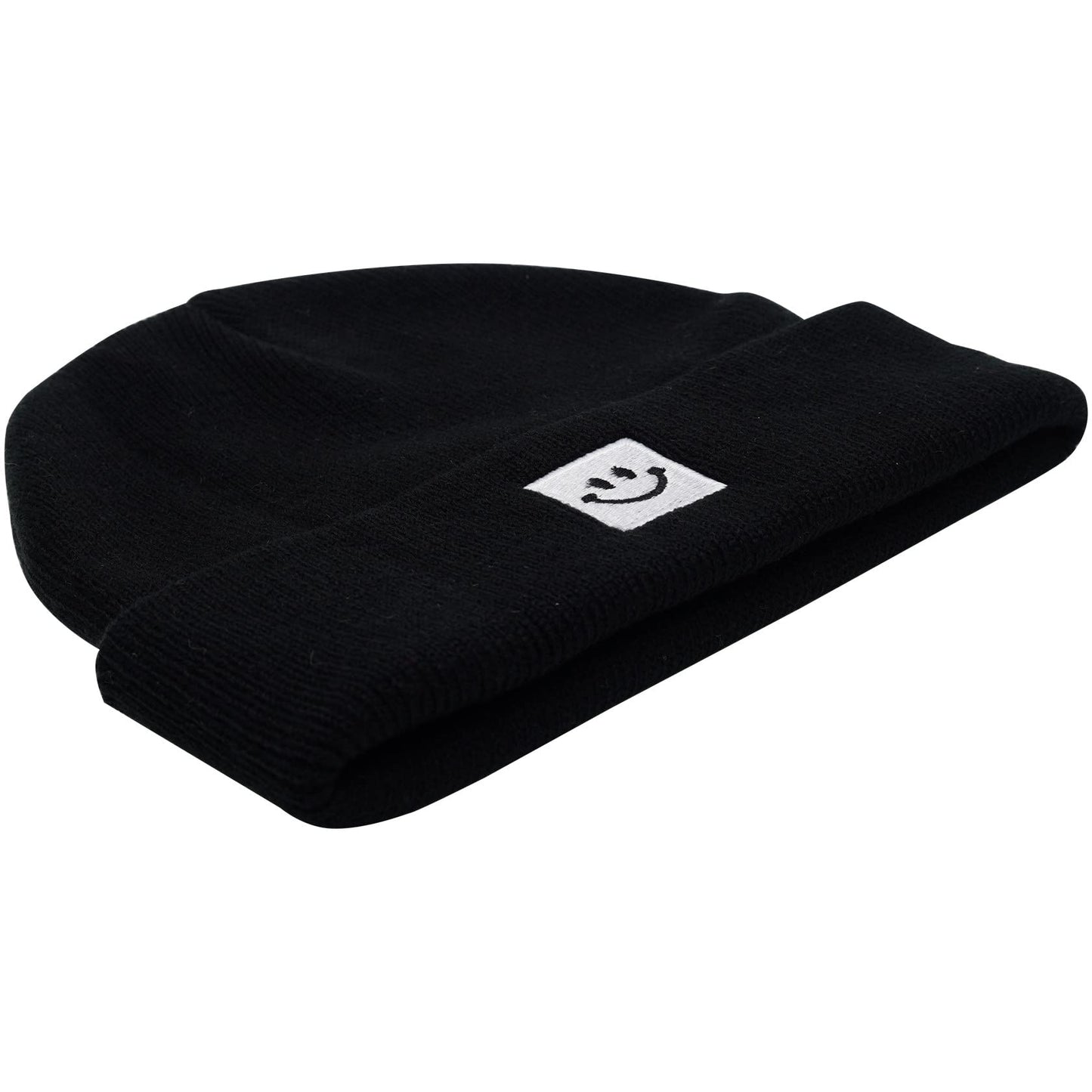 55cube Knit Cuffed Beanie for Men Women 2Pack White/Black