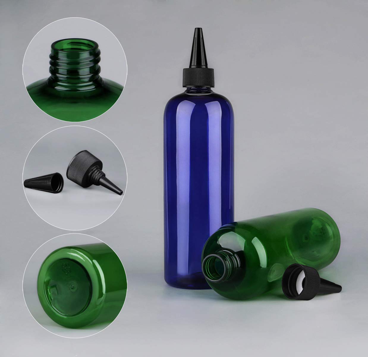 Sdoot Hair Color Applicator, 16 Ounce 2 Pack Squeeze Bottles for Hair - PET Plastic Refillable With Twist Top Cap - Green and Blue