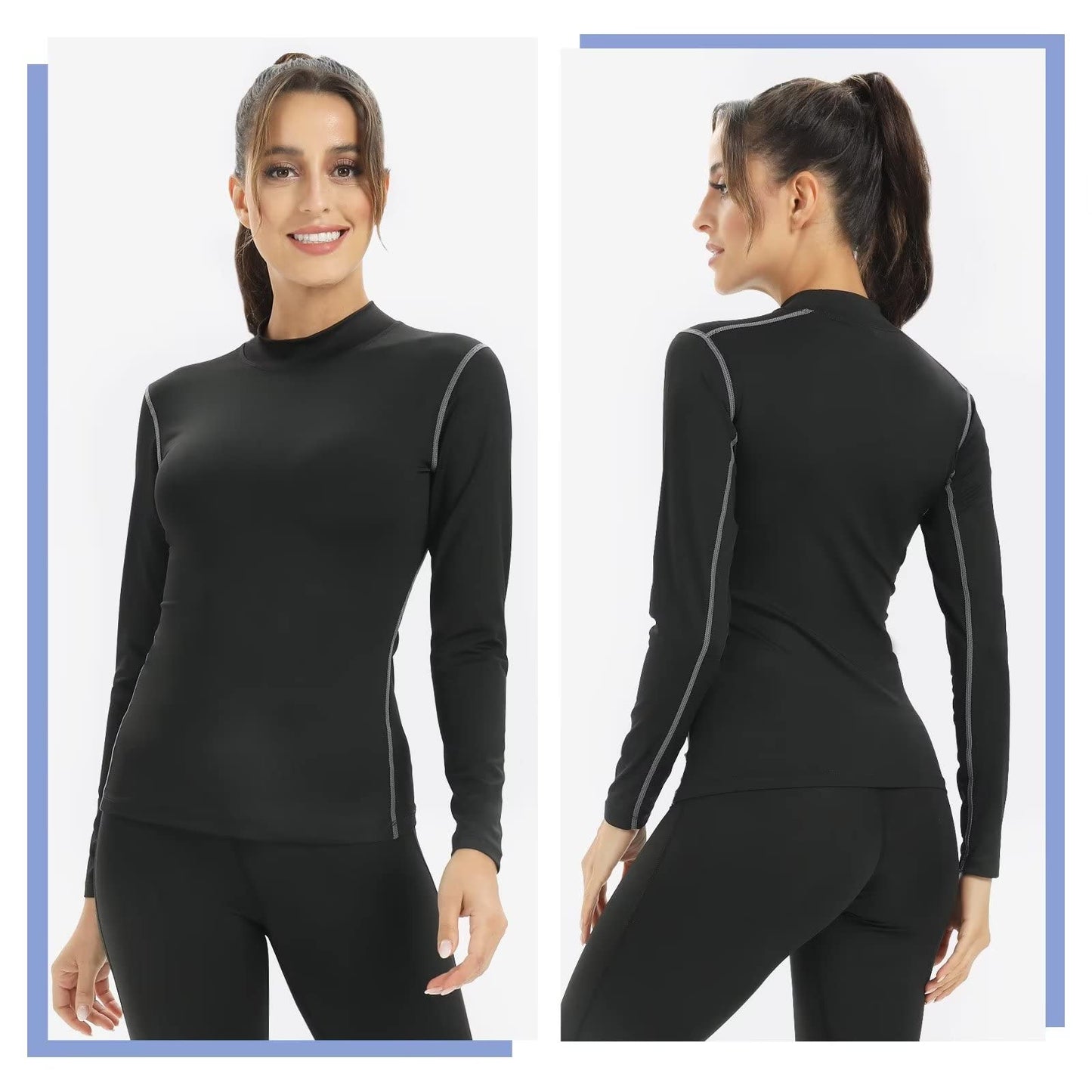 Tesuwel Thermal Shirts for Women Cold Weather Ski Base Layer Women Long Sleeve Fleece Ladies Thermal Tops Winter Warm Hiking Snow Underlayer Running Athletic Shirts Moisture Wicking 2219 Black L