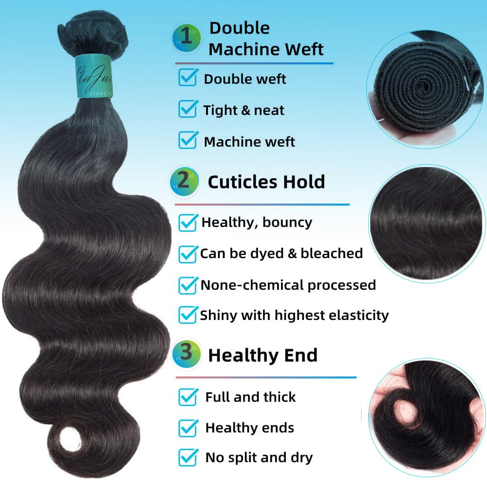 AnJudyReid 12A Human Hair Bundles Body Wave 26inch One Bundle 100% Unprocessed Brazilian Virgin Hair Bundles Double Weft Weave Body Wave Bundles Human Hair Natural Black Color