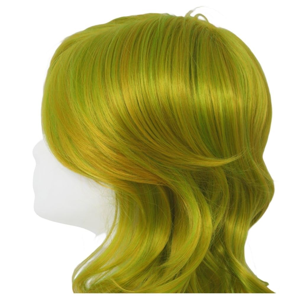 Amnenl Green Wigs for Women Side Part Shoulder Length Wig with Bangs Synthetaic Heat Resistant Cosplay Costume Hair Wig