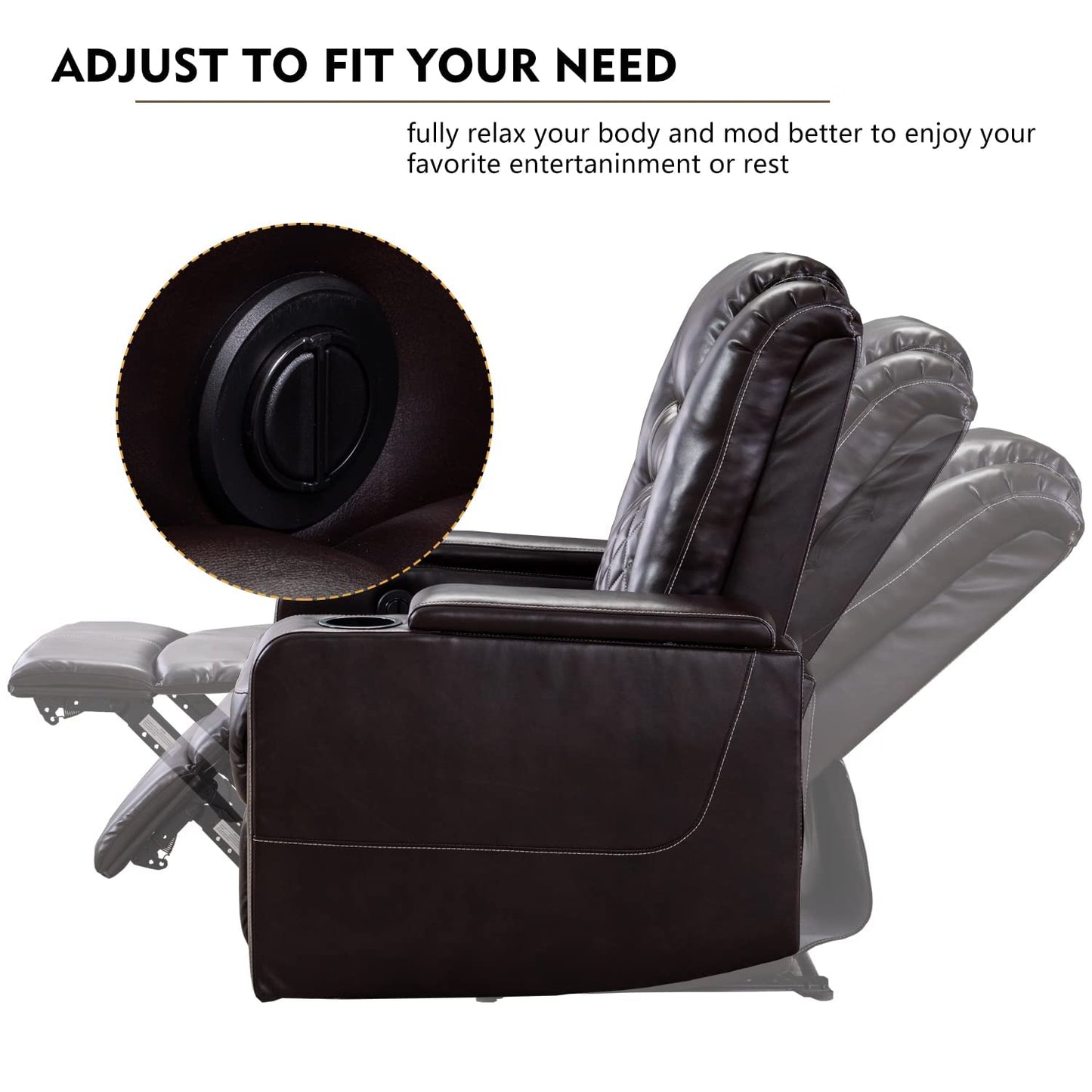 CANMOV Electric Power Recliner Chair with USB Ports and Cup Holders, Breathable Leather Home Theater Seating with Hidden Arm Storage (Brown)