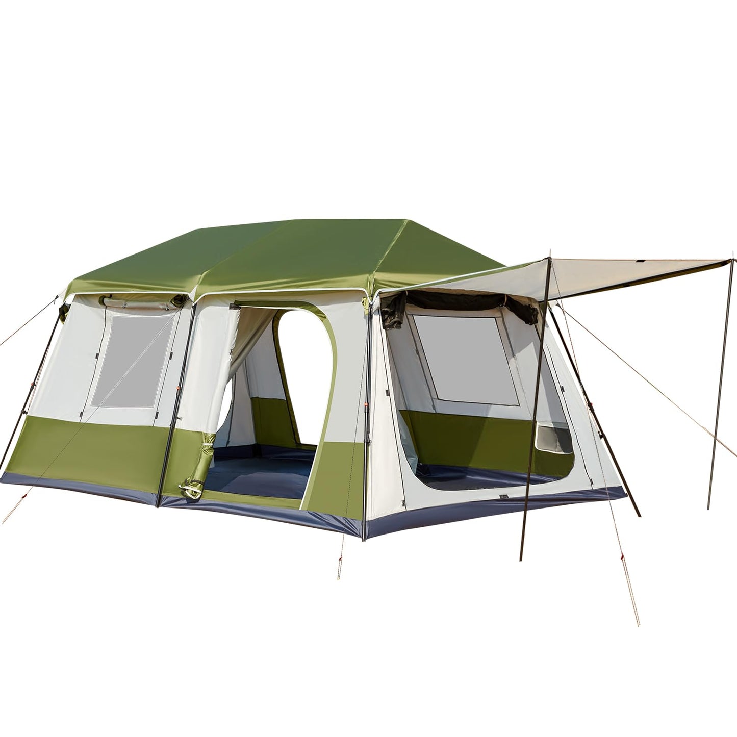 YOLENY Instant Cabin Tent, 4-8 Person Pop-Up Tent for Camping, Spacious Interior-14' x 9', 3000mm Water-Resistant with Rainfly, 2 Windows & 4 Doors, Green