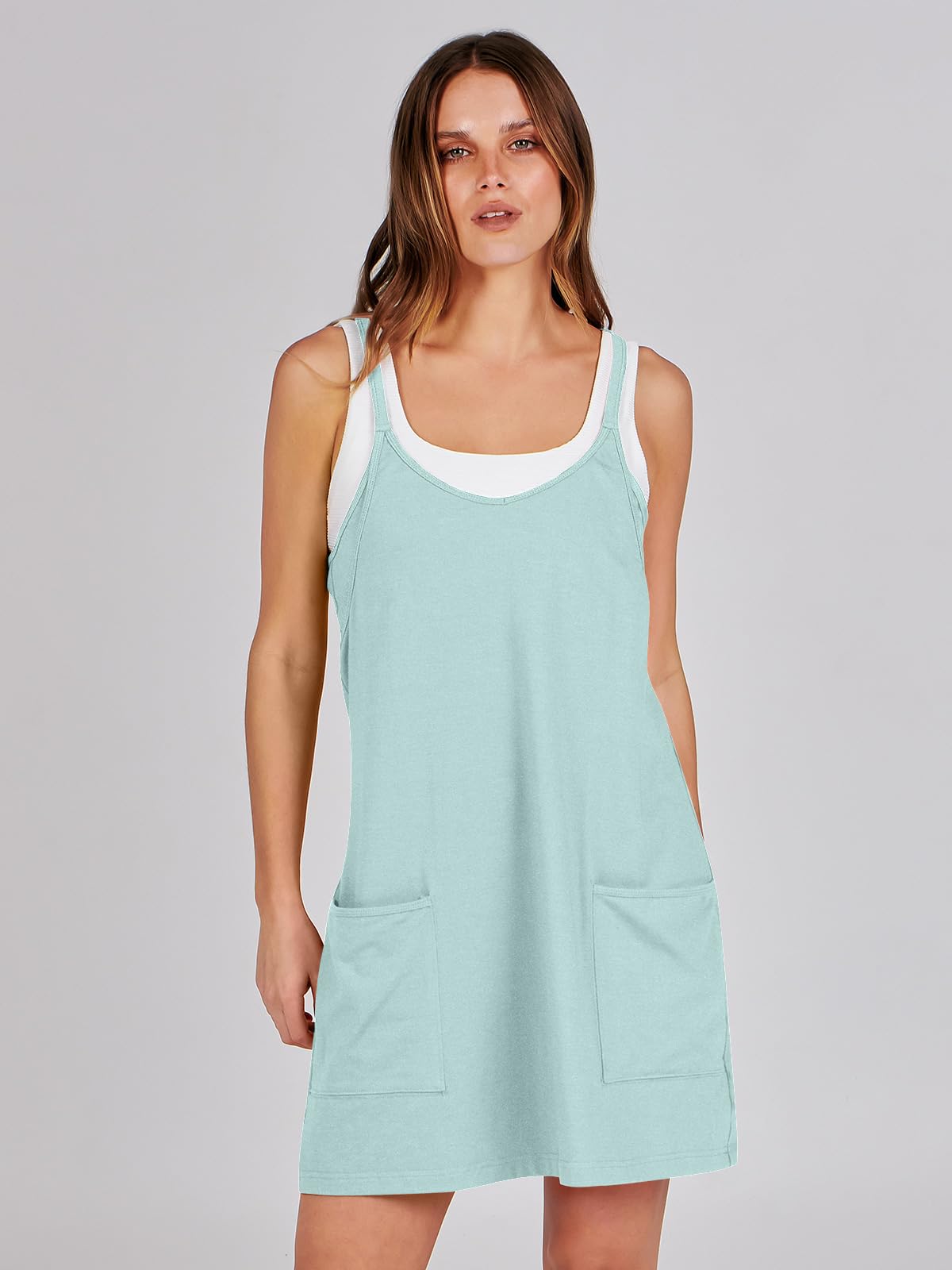 ANRABESS Women Summer Mini Romper Dress Workout Tennis Active Sports Athleisure Outfits built in Shorts Trendy Vacation Mint Green Small