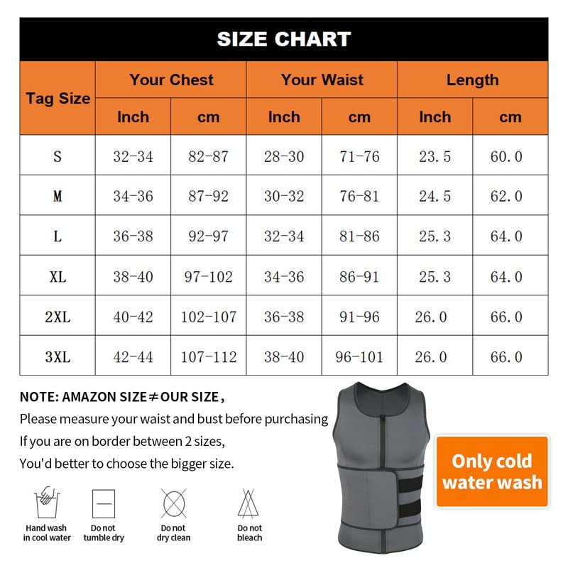 SHAPERIN Sweat Sauna Vest for Men Waist Trainer Body Shaper Zipper Neoprene Tank Top with Adjustable Belt Gray S