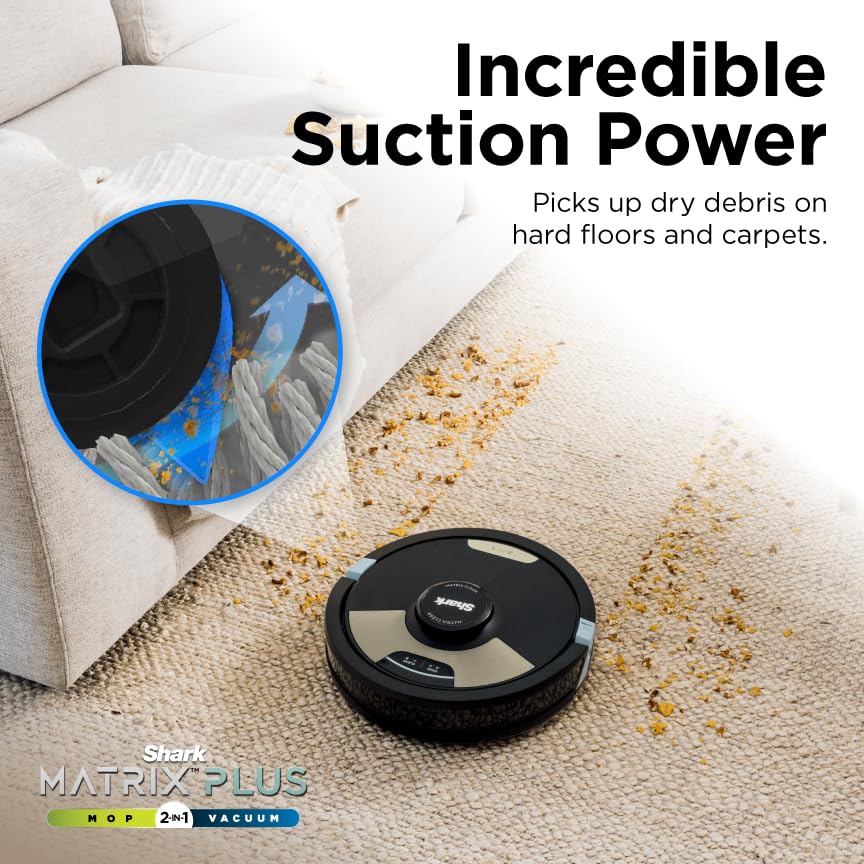 Shark Robot Vacuum & Mop Combo, Powerful Suction, Matrix Plus, 60-Day Debris Capacity, HEPA Bagless Self Empty Base, Sonic Mopping, Home Mapping for Pet Hair - Carpets & Hardfloor, AV2610WA