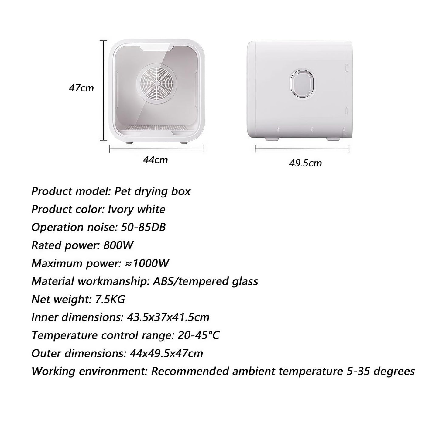 Ultra Quiet Pet Dryer Box for Dogs & Cats, Low Noise Dog Hair Dryer with Calming Window & Removable Filter, 72L Grooming Dryer