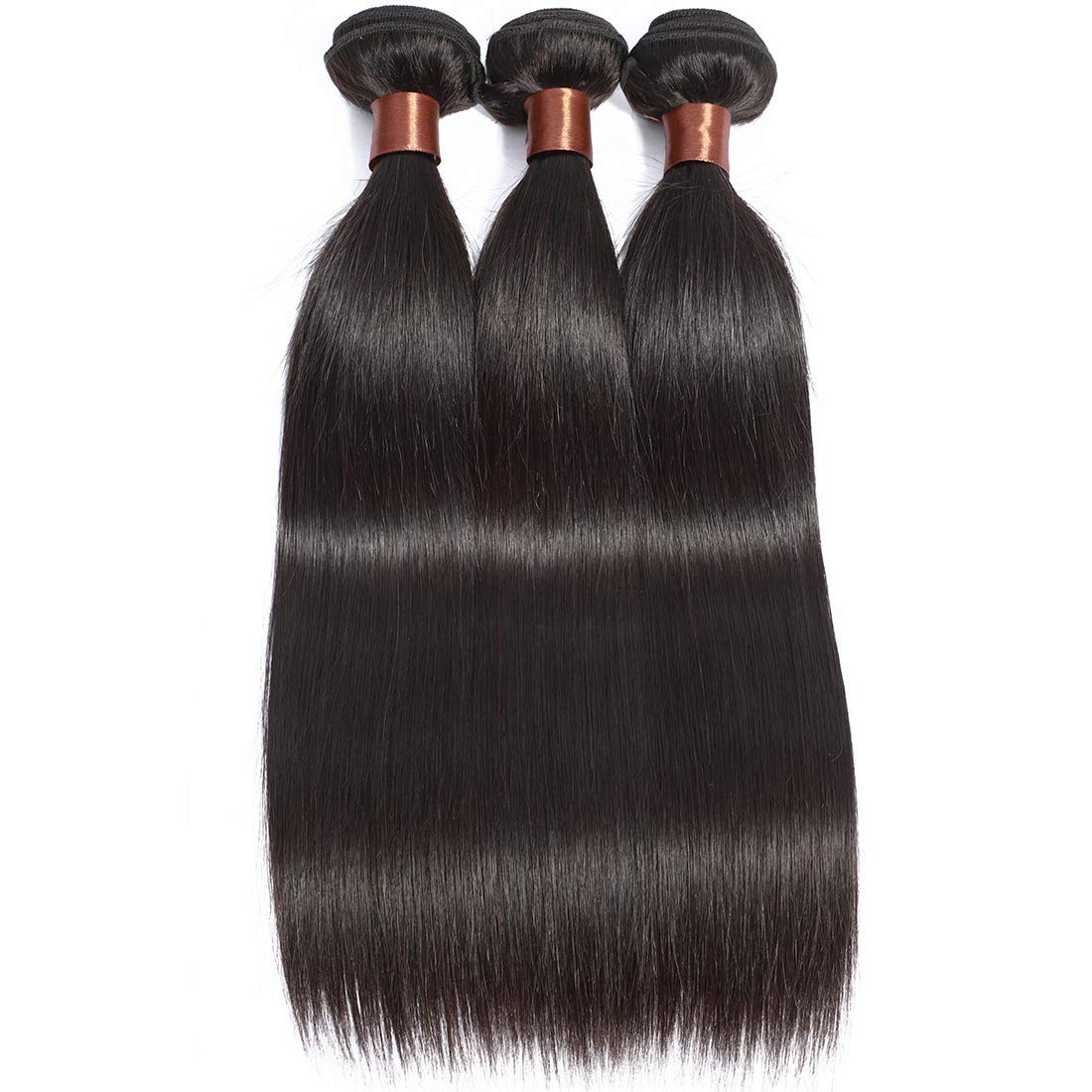 ANGIE QUEEN Peruvian Virgin Hair Straight Hair 3 Bundles Weaves 100% Unprocessed Human Hair Extentions Wefts Nature Black Color (20 22 24)
