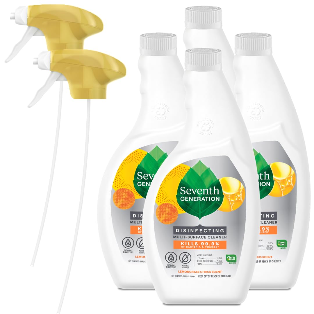 Seventh Generation All Purpose Cleaning Spray Surface Cleaner Lemon Chamomile scent Cuts Grease 23 oz, Pack of 4