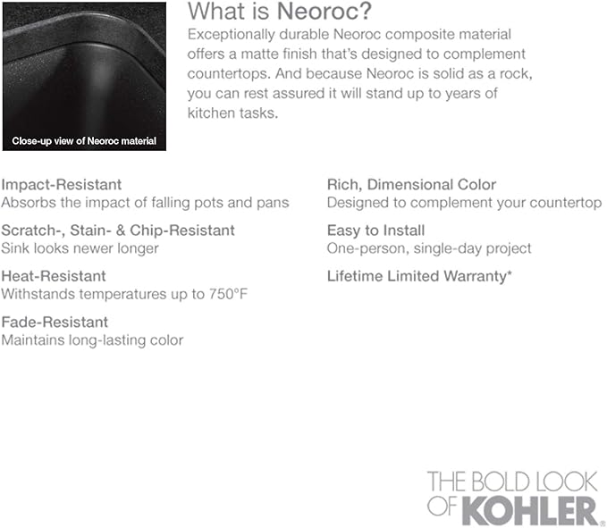 KOHLER K-8204-CM6 Cairn Sink, 33" Neoroc Composite Undermount Double-Bowl Kitchen Sink, Composite Kitchen Sink with Sink Rack, Matte White