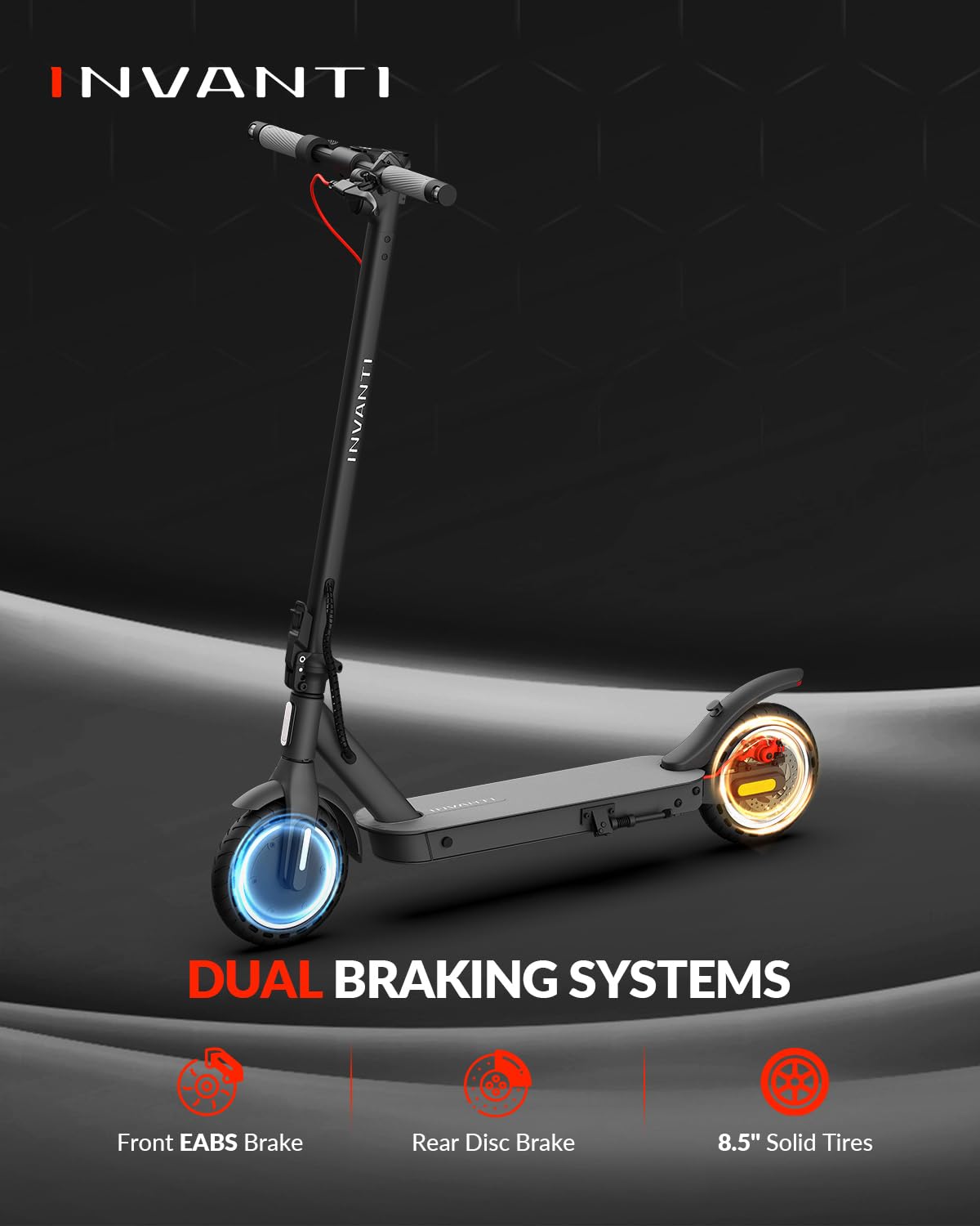 INVANTI E30 Electric Scooter, 350W Motor, 20Miles Range & 18 MPH, Turn Signals, Smart APP, 8.5" Solid Tires, Foldable Commuter Electric Scooter with Rear Suspension and Dual Brakes for Adults and Teen
