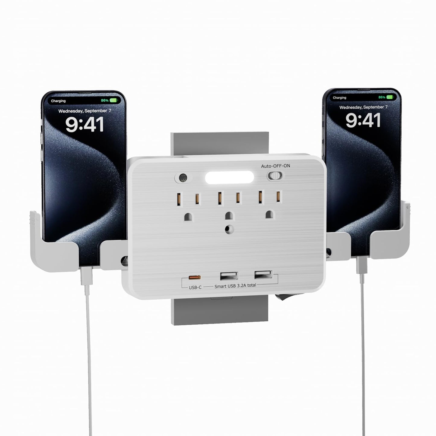 Wall Charger, Surge Protector, 3wall outlet extender USB Charging Ports (1USB C),1875W/15A,Mobile phone holder whit contraction function,Power Stripmulti plug wall outlet Spaced for Home Travel Office