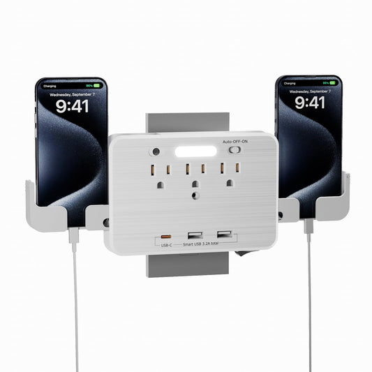 Wall Charger, Surge Protector, 3wall outlet extender USB Charging Ports (1USB C),1875W/15A,Mobile phone holder whit contraction function,Power Stripmulti plug wall outlet Spaced for Home Travel Office