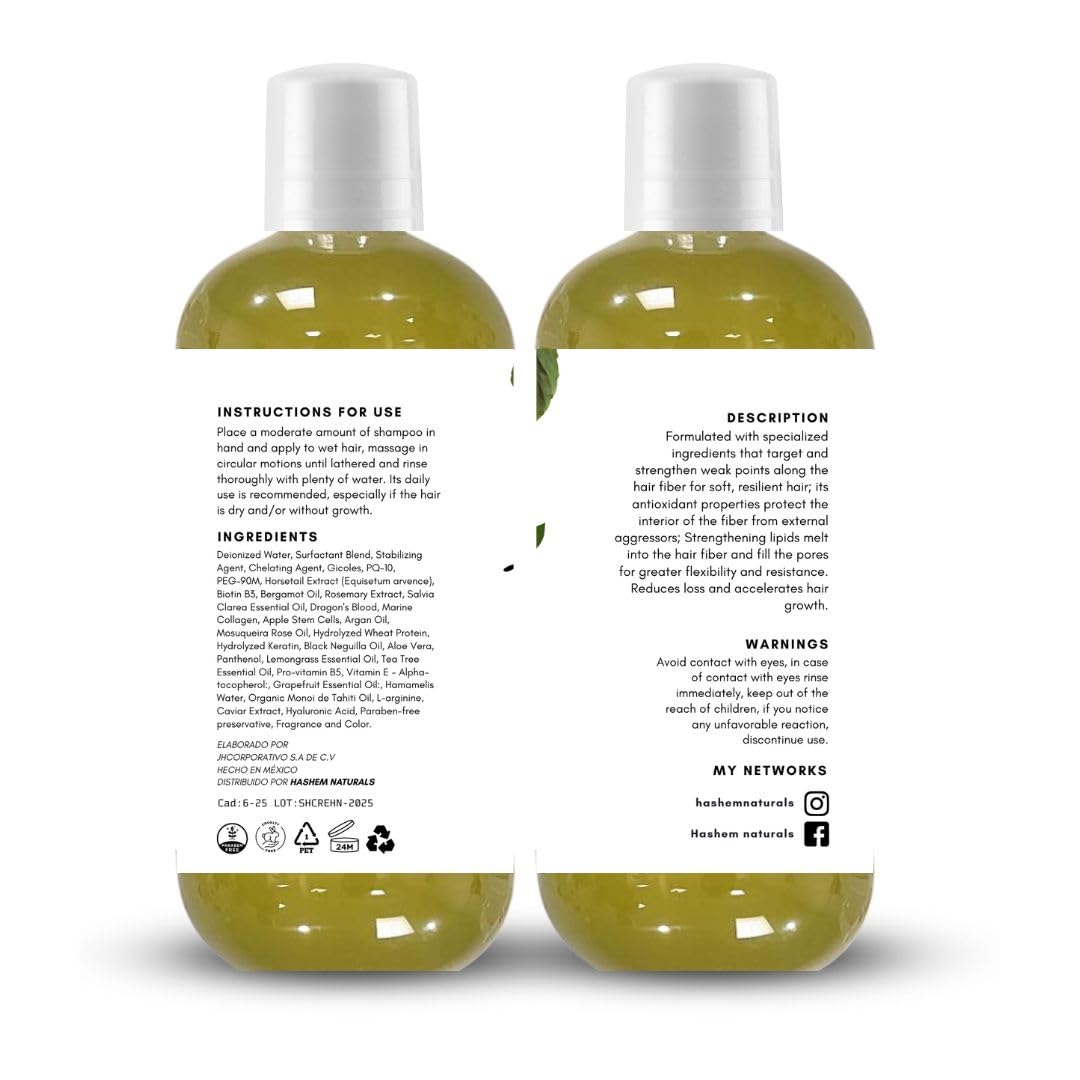 Natural Hair Growth Kit with Biotin, Collagen and Vitamins. Free of Salts, Sulfates and Parabens.