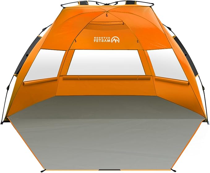 OutdoorMaster Beach Tent for 3-4 Person - Easy Setup and Portable Beach Shade Sun Shelter Canopy with UPF 50+ UV Protection Removable Skylight Family Size