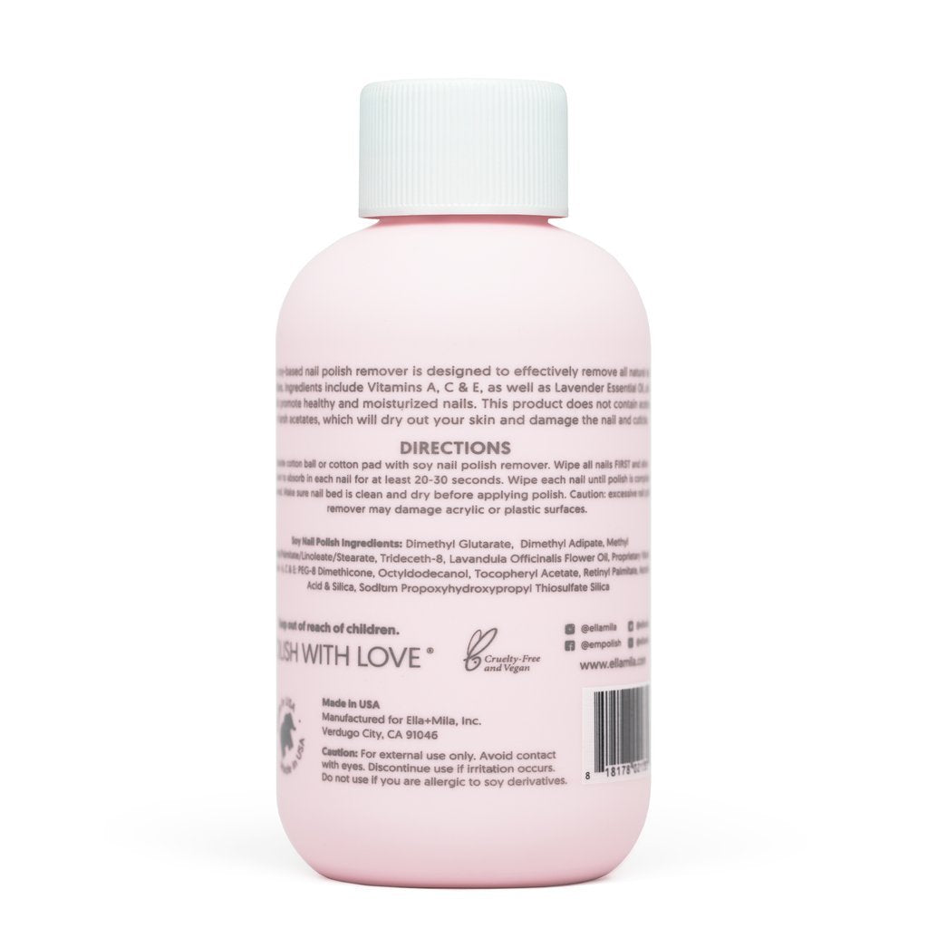 ella+mila Soy Nail Polish Remover Non-Acetone Nail Polish Remover - Non-Toxic Fingernail Polish Remover - Enriched with Lavender Essential Oil & Vitamins A,C & E (4 fl oz)