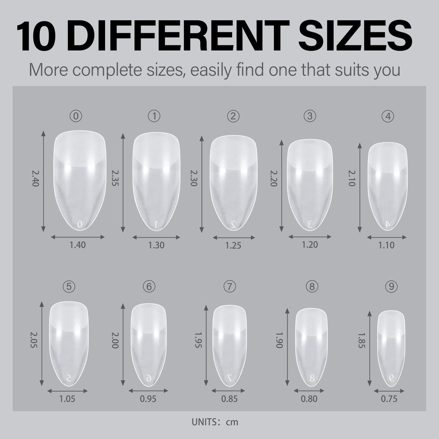 AILLSA Stiletto Nail Tips - Upgraded Matte Gel Nails Tips, Pre-filed Soft Full Cover Gelly Tips 240Pcs Pre-shaped Acrylic Clear Fake Press On Nail Tip for Soak Off Nail Extension 10 Sizes