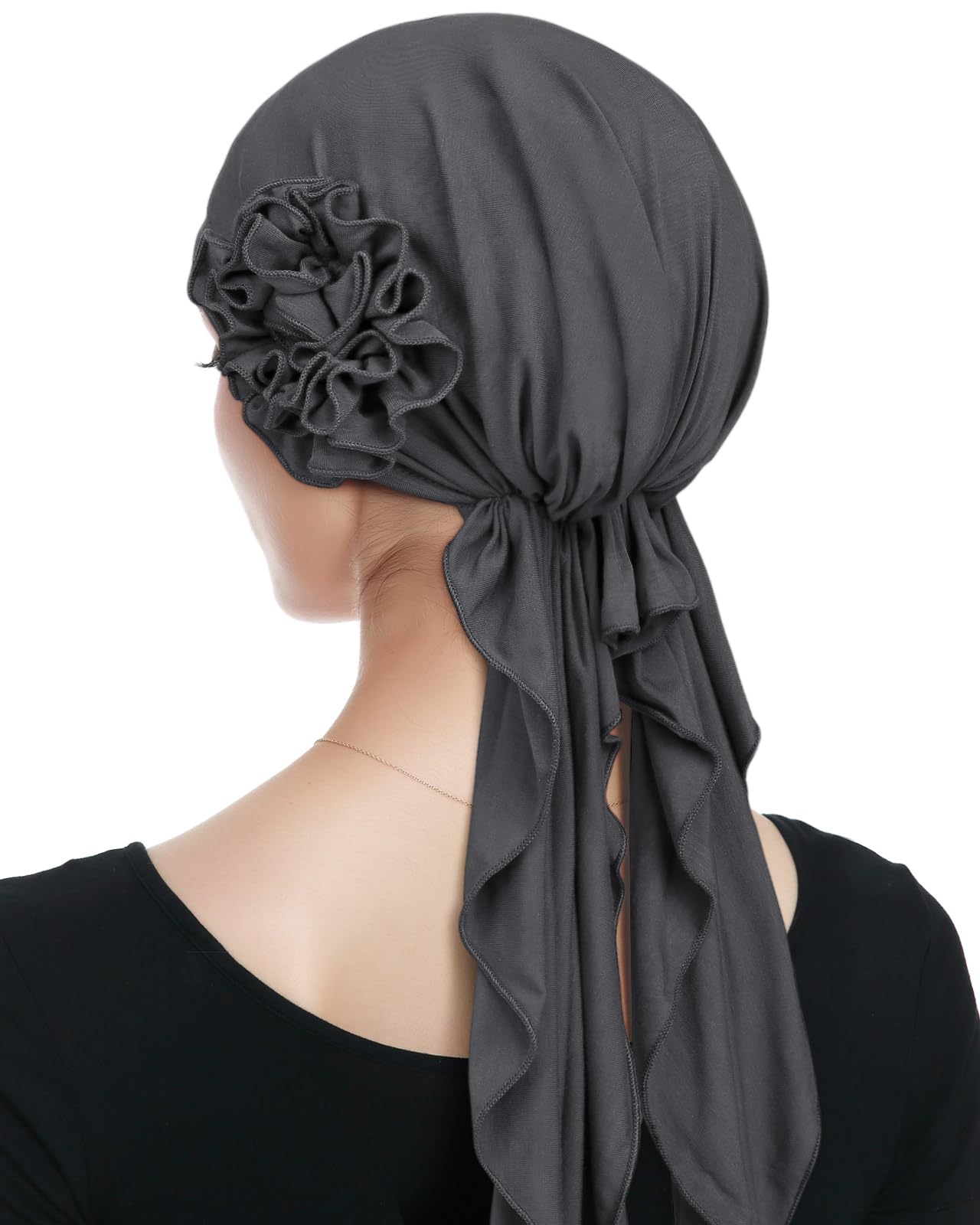 Alnorm Pre Tied Head Scarf for Women Long Dark Gray