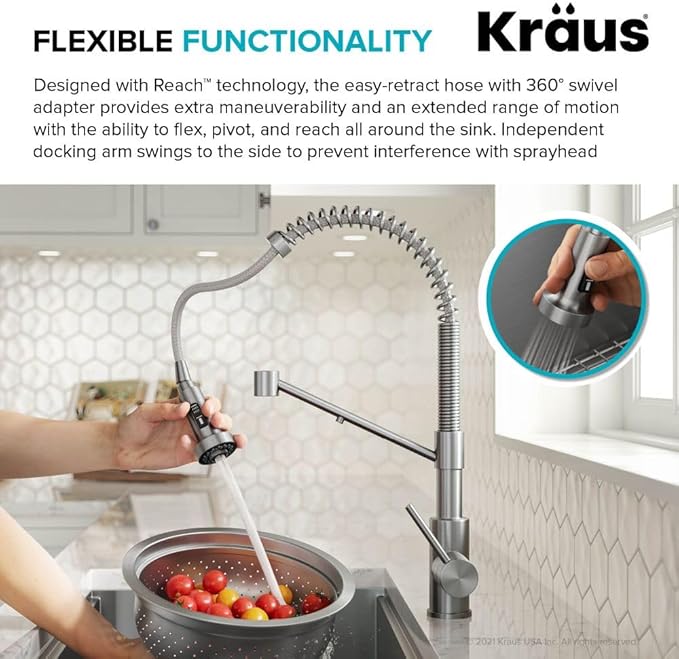 KRAUS Bolden 2-in-1 Commercial Style Pull-Down Single Handle Water Filter Kitchen Faucet for Water Filtration System in Chrome, KFF-1610CH